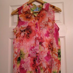 Sheer Multicoloured Sleeveless Tunic/Shirt